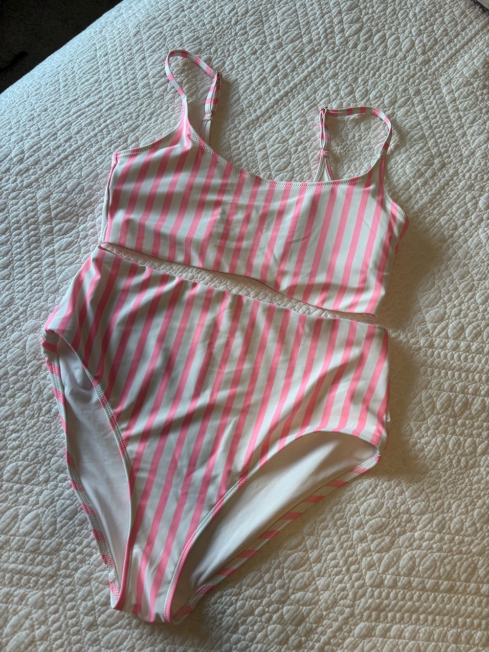 Old Navy Women’s Size L Pink and White Striped Two-Piece Swimsuit